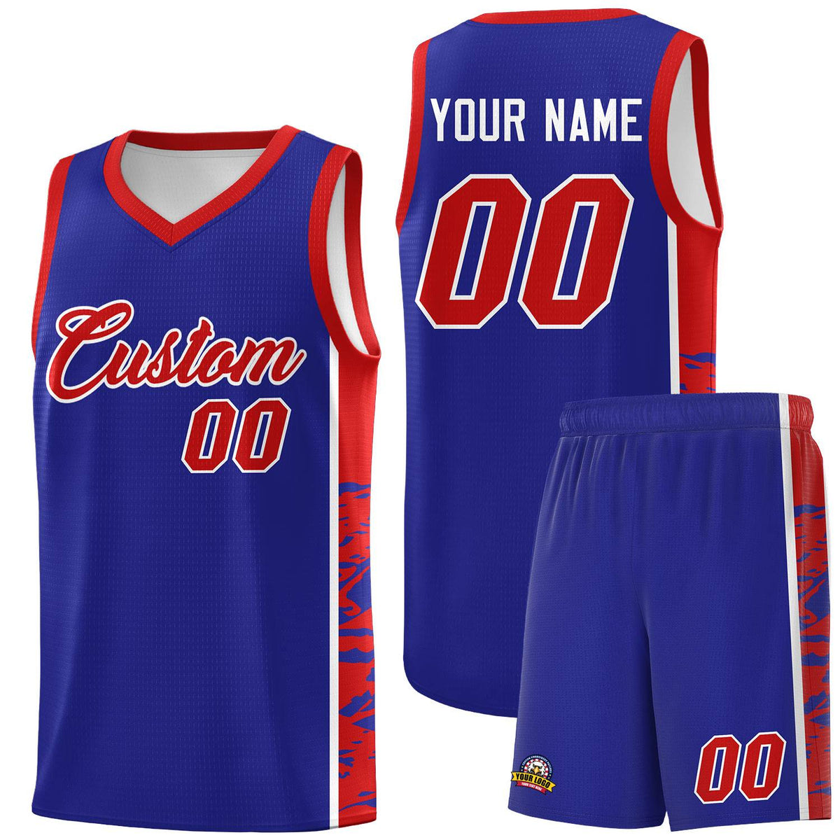 Custom Royal Red Side Gradient Pattern Basketball Kits