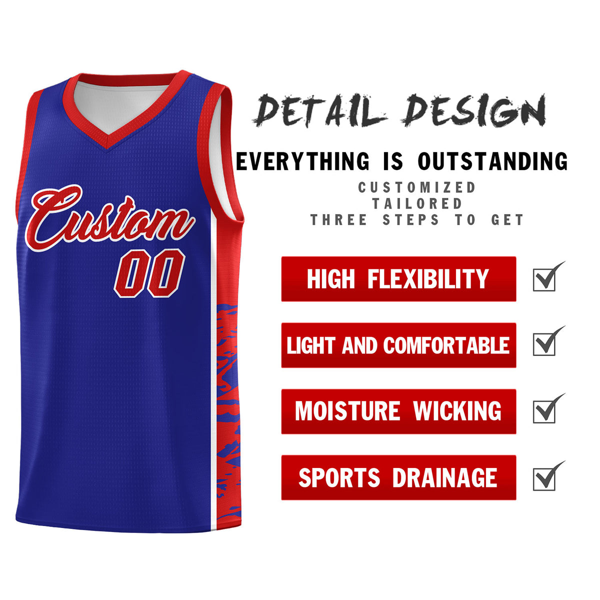 Custom Royal Red Side Gradient Pattern Basketball Kits