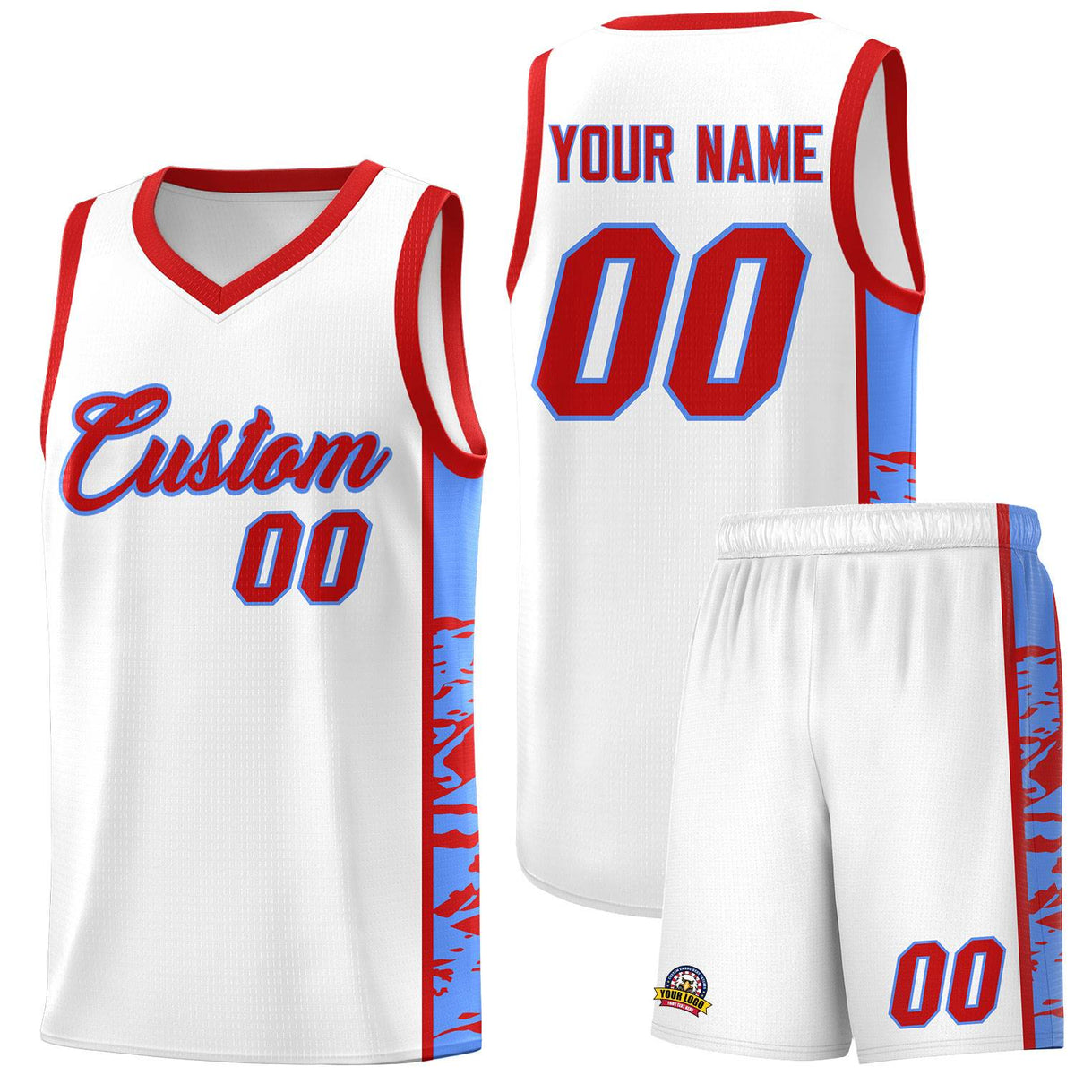 Custom White Red Side Gradient Pattern Basketball Kits