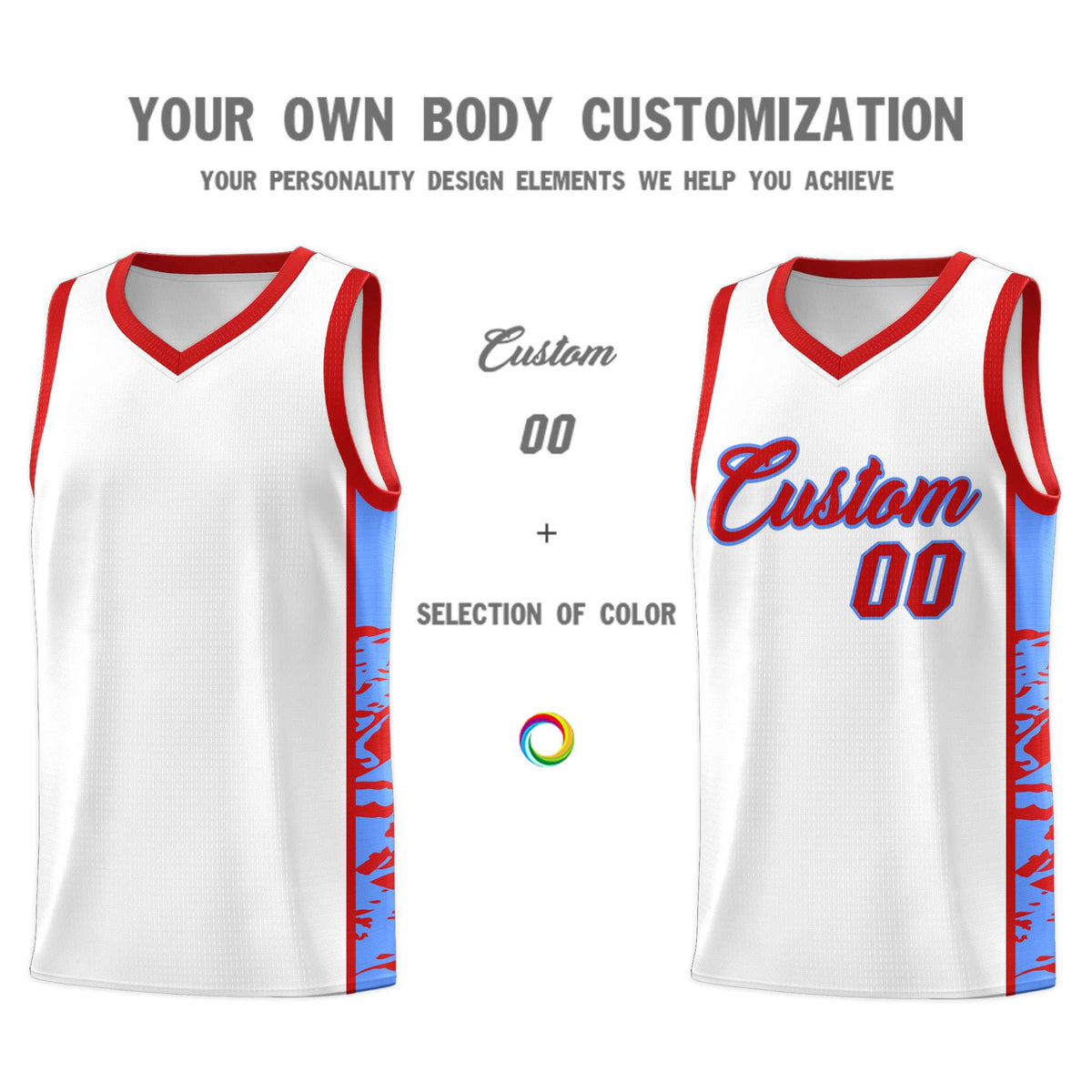 Custom White Red Side Gradient Pattern Basketball Kits