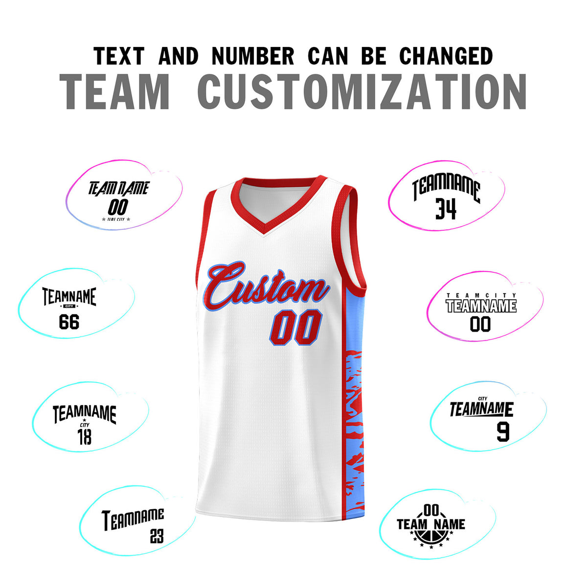 Custom White Red Side Gradient Pattern Basketball Kits
