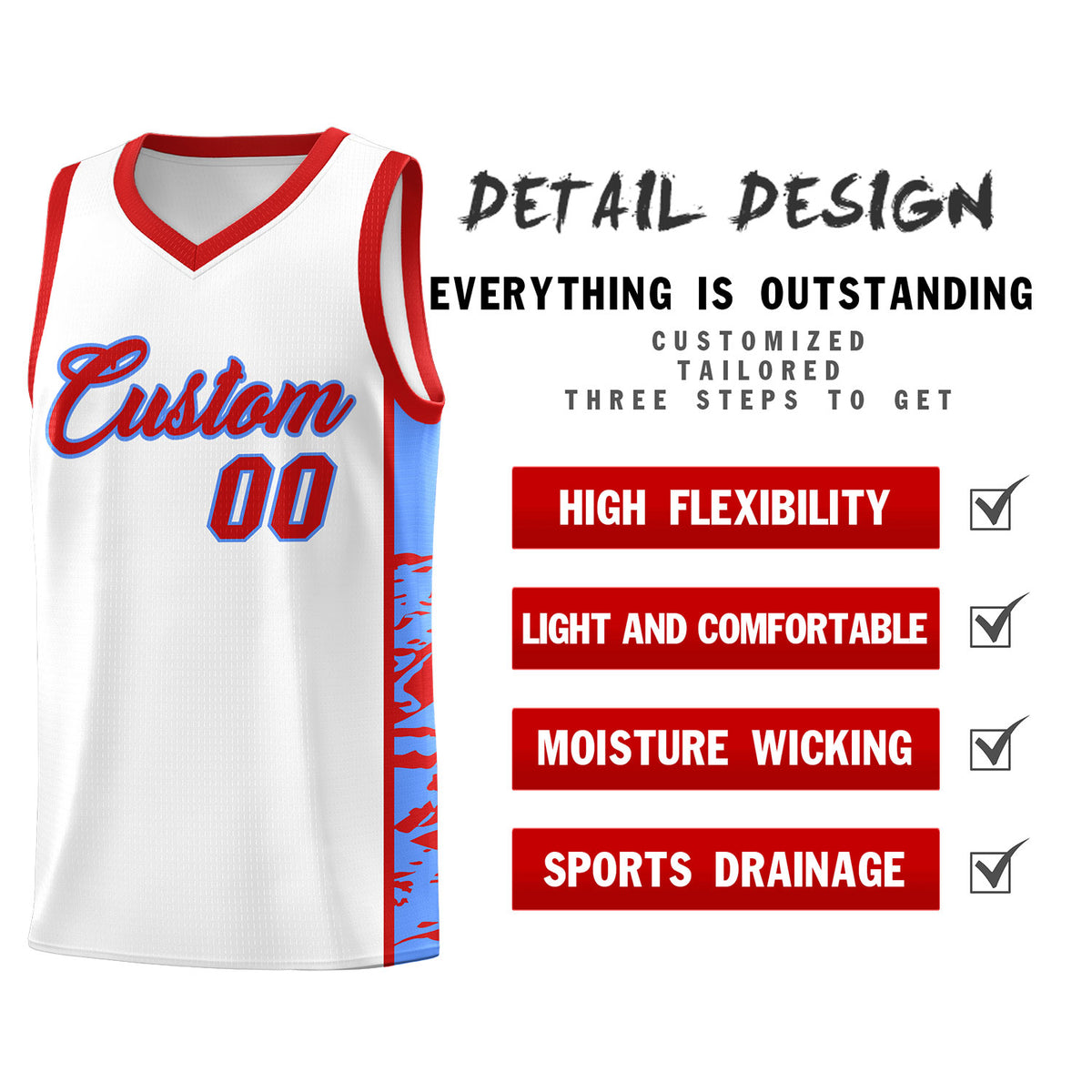 Custom White Red Side Gradient Pattern Basketball Kits
