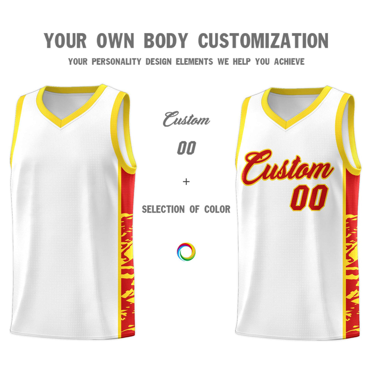 Custom White Gold Side Gradient Pattern Basketball Kits