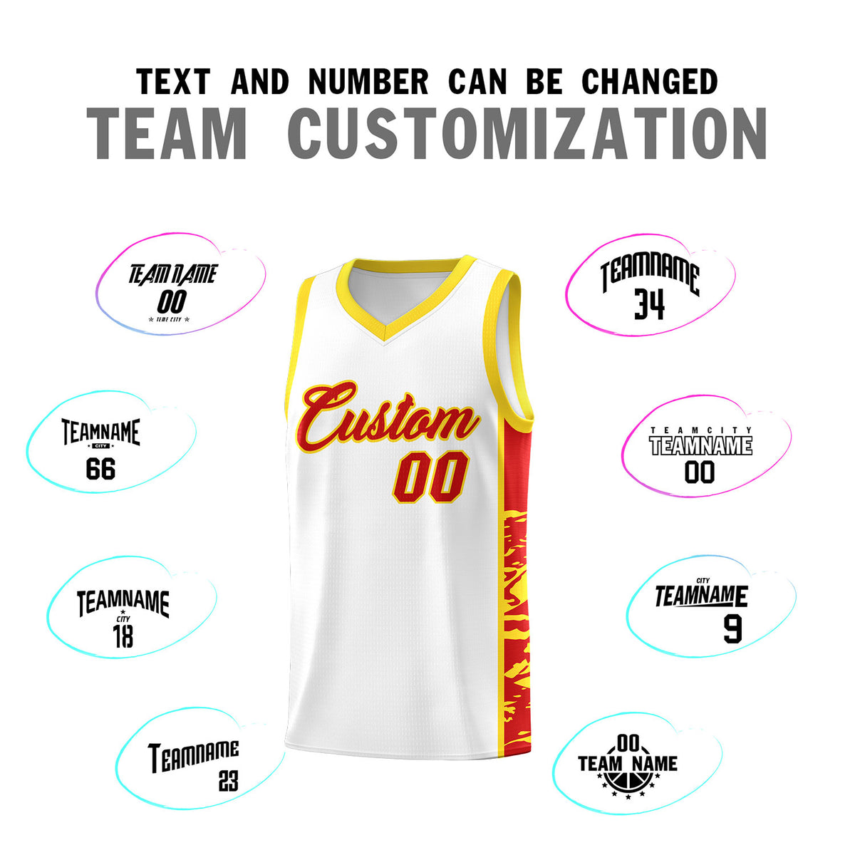 Custom White Gold Side Gradient Pattern Basketball Kits