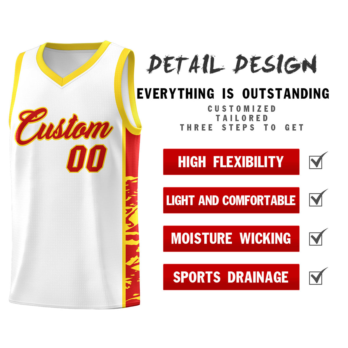 Custom White Gold Side Gradient Pattern Basketball Kits