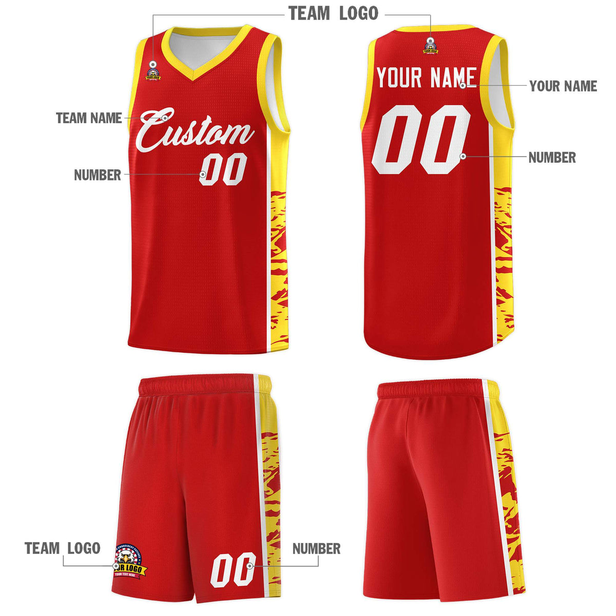 Custom Red Gold Side Gradient Pattern Basketball Kits