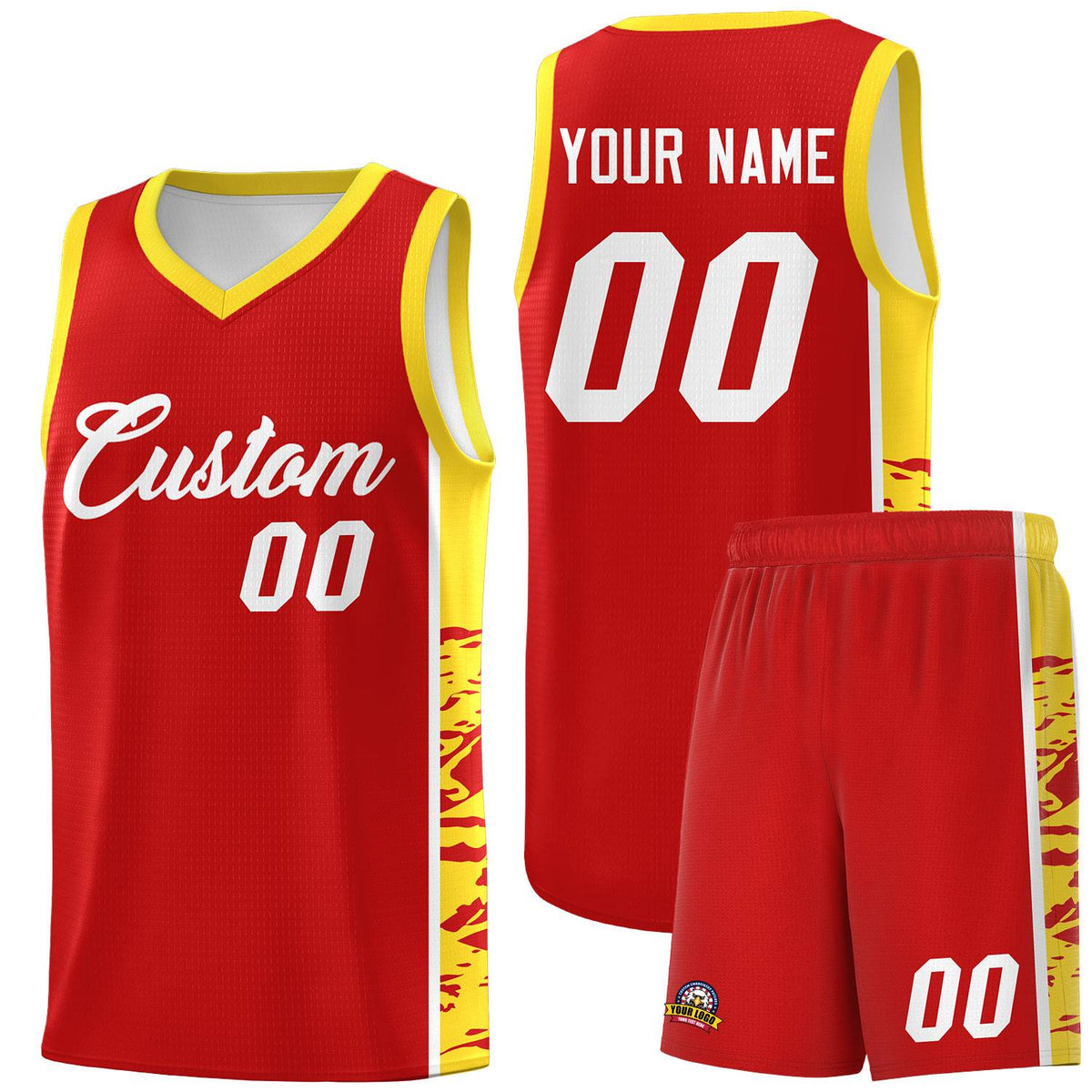 Custom Red Gold Side Gradient Pattern Basketball Kits