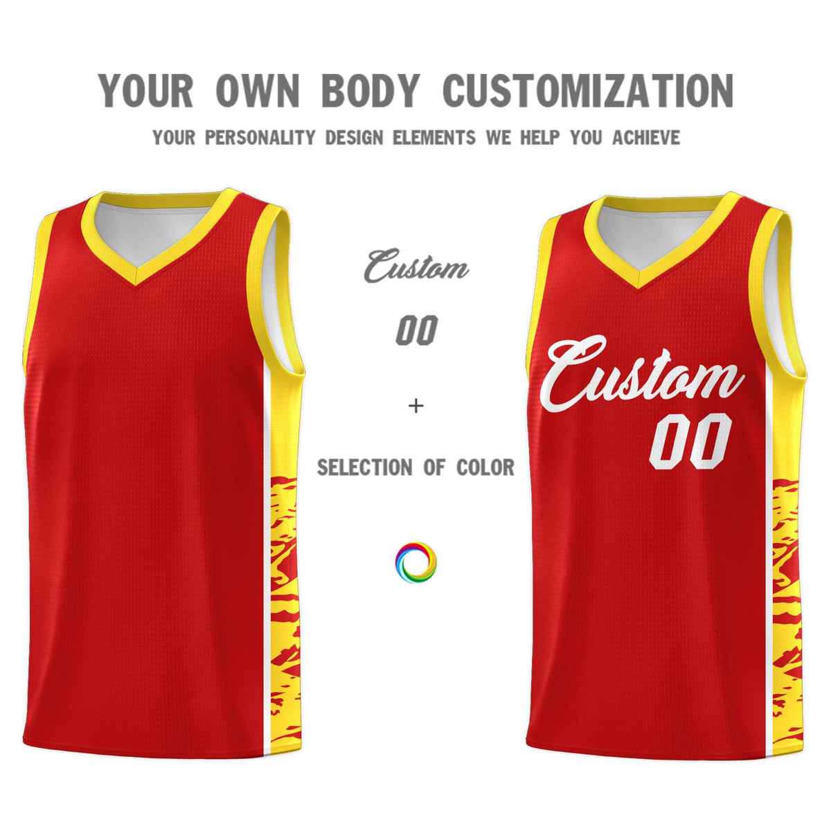 Custom Red Gold Side Gradient Pattern Basketball Kits