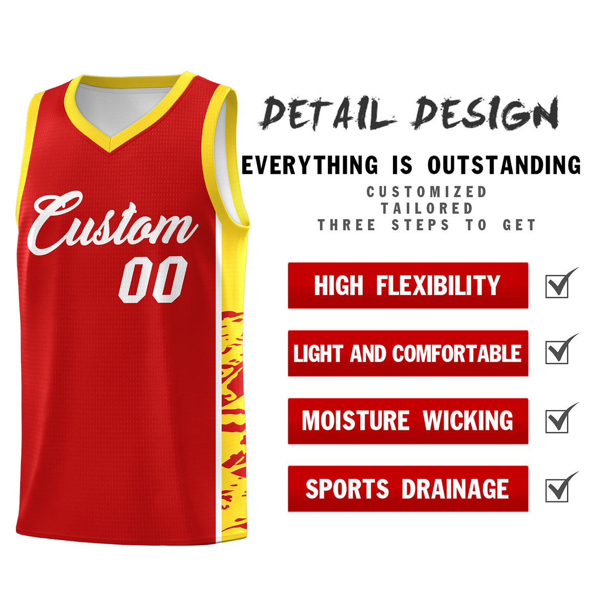 Custom Red Gold Side Gradient Pattern Basketball Kits
