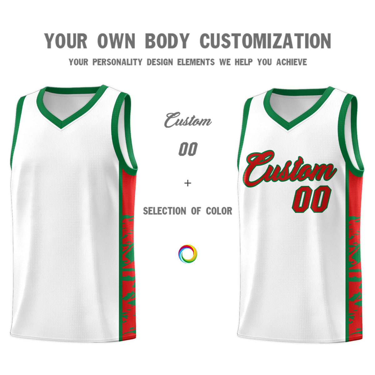 Custom White Kelly Green Side Gradient Pattern Basketball Kits