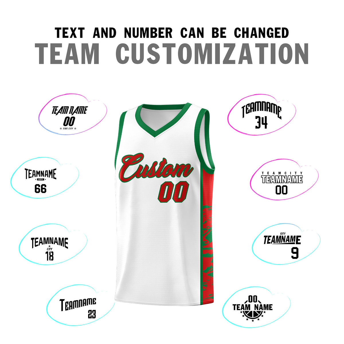 Custom White Kelly Green Side Gradient Pattern Basketball Kits