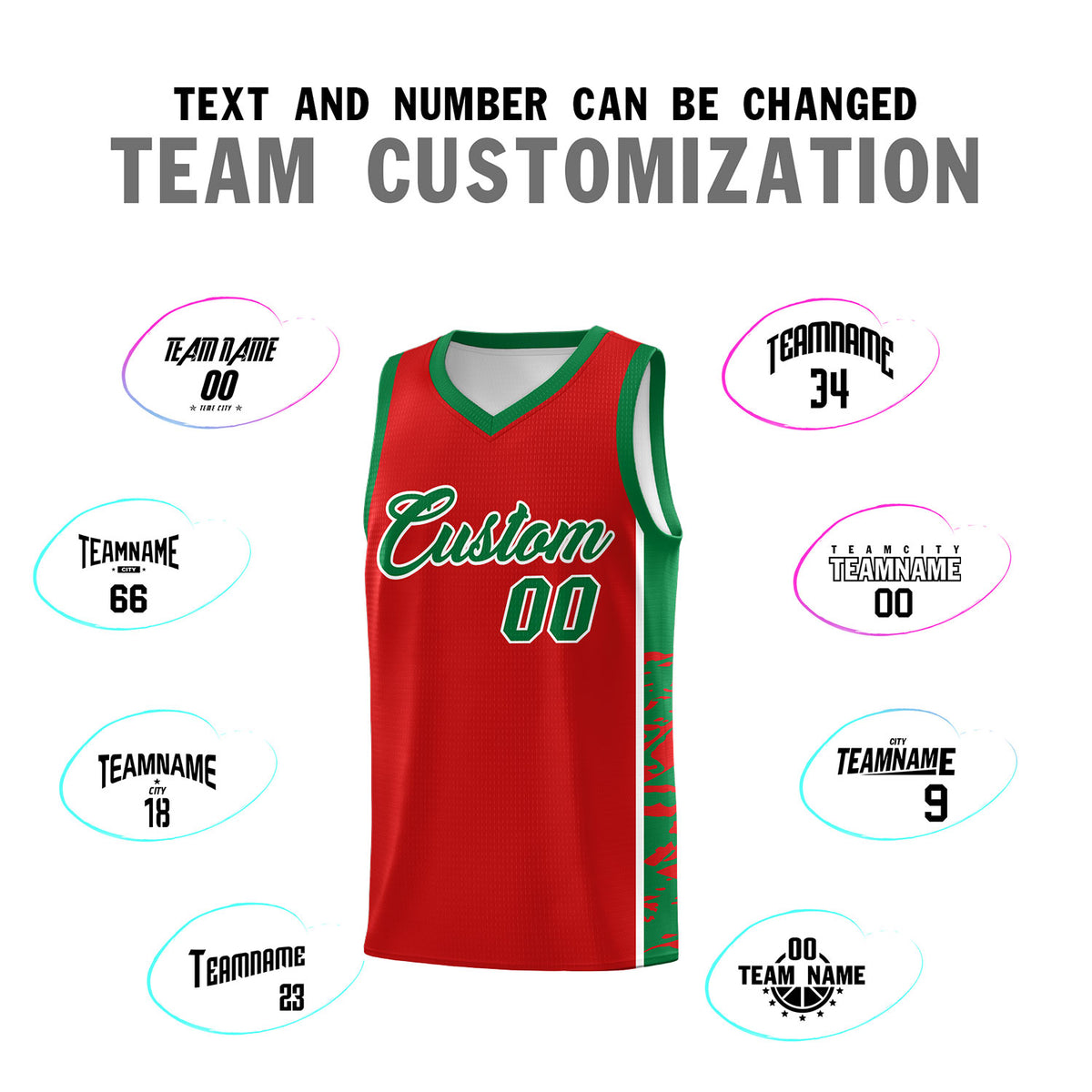 Custom Red Kelly Green Side Gradient Pattern Basketball Kits