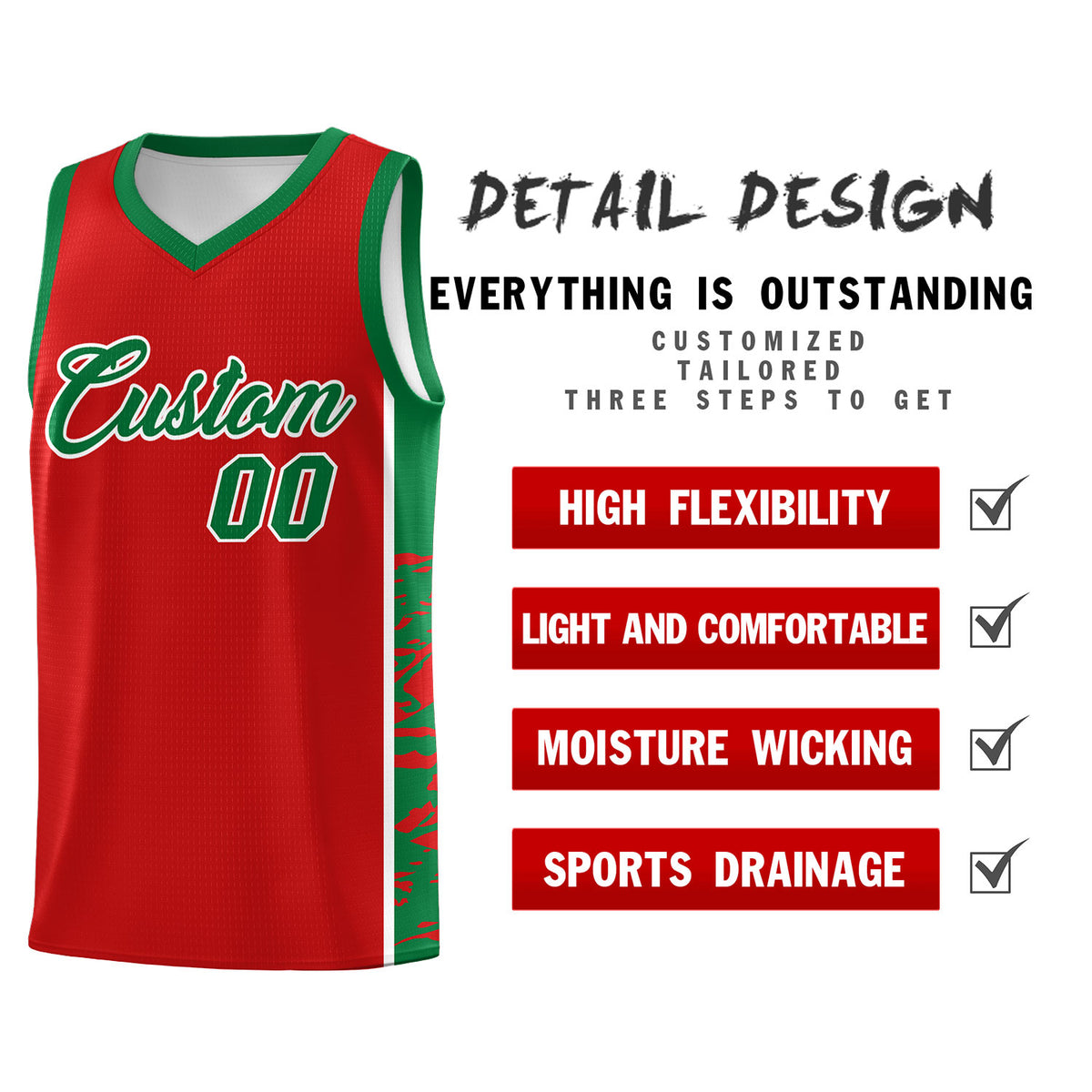 Custom Red Kelly Green Side Gradient Pattern Basketball Kits
