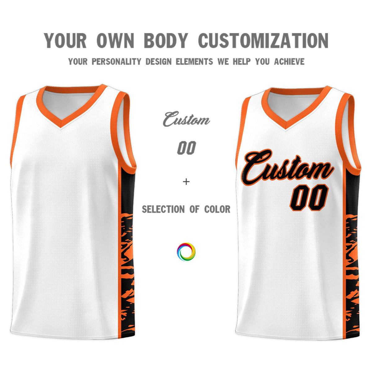 Custom White Orange Side Gradient Pattern Basketball Kits