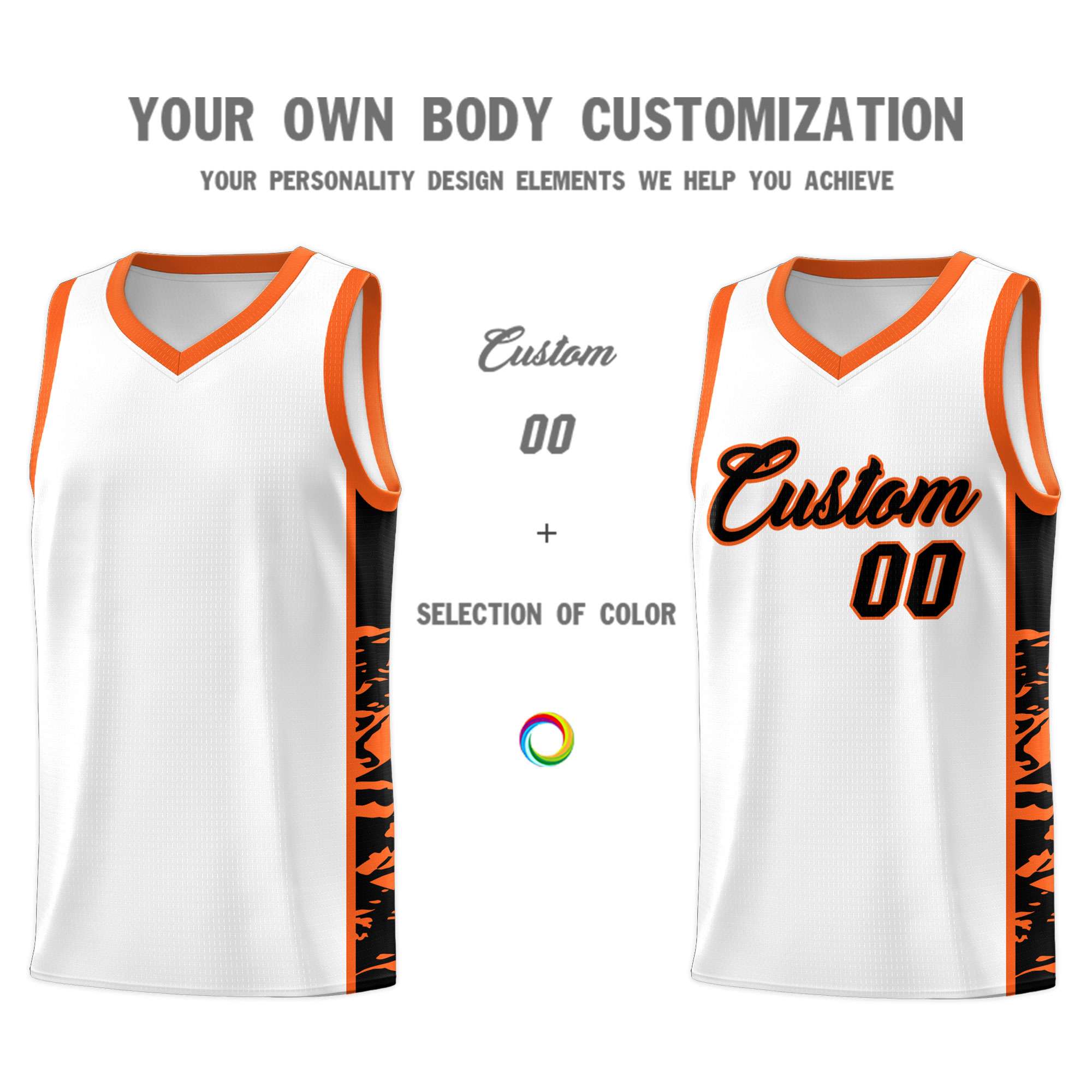 Custom White Orange Side Gradient Pattern Basketball Kits