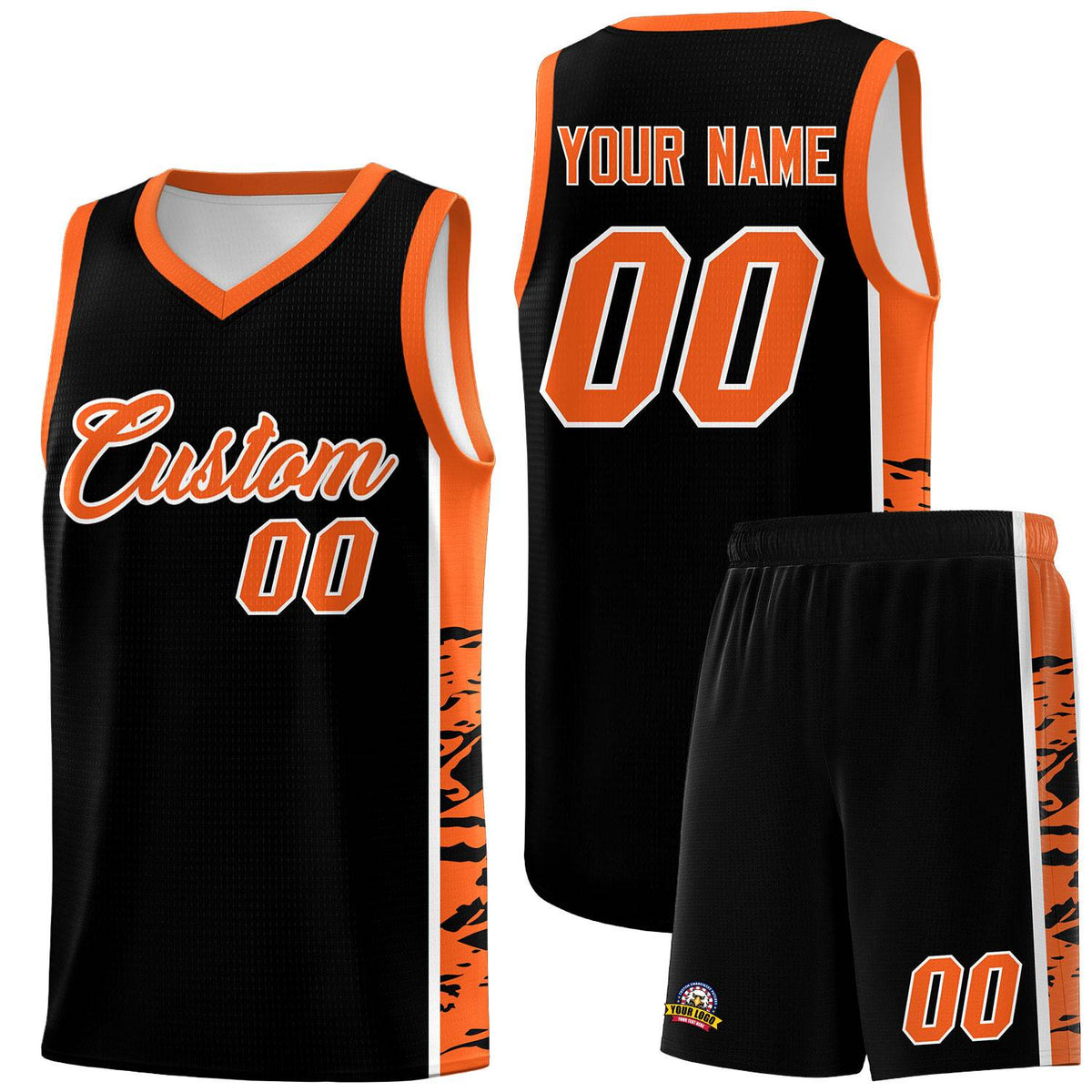 Custom Black Orange Side Gradient Pattern Basketball Kits
