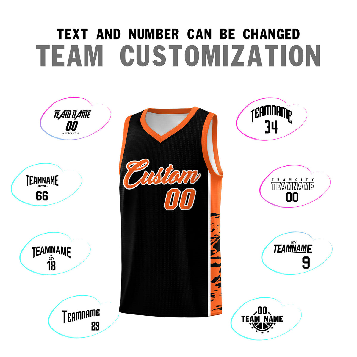 Custom Black Orange Side Gradient Pattern Basketball Kits