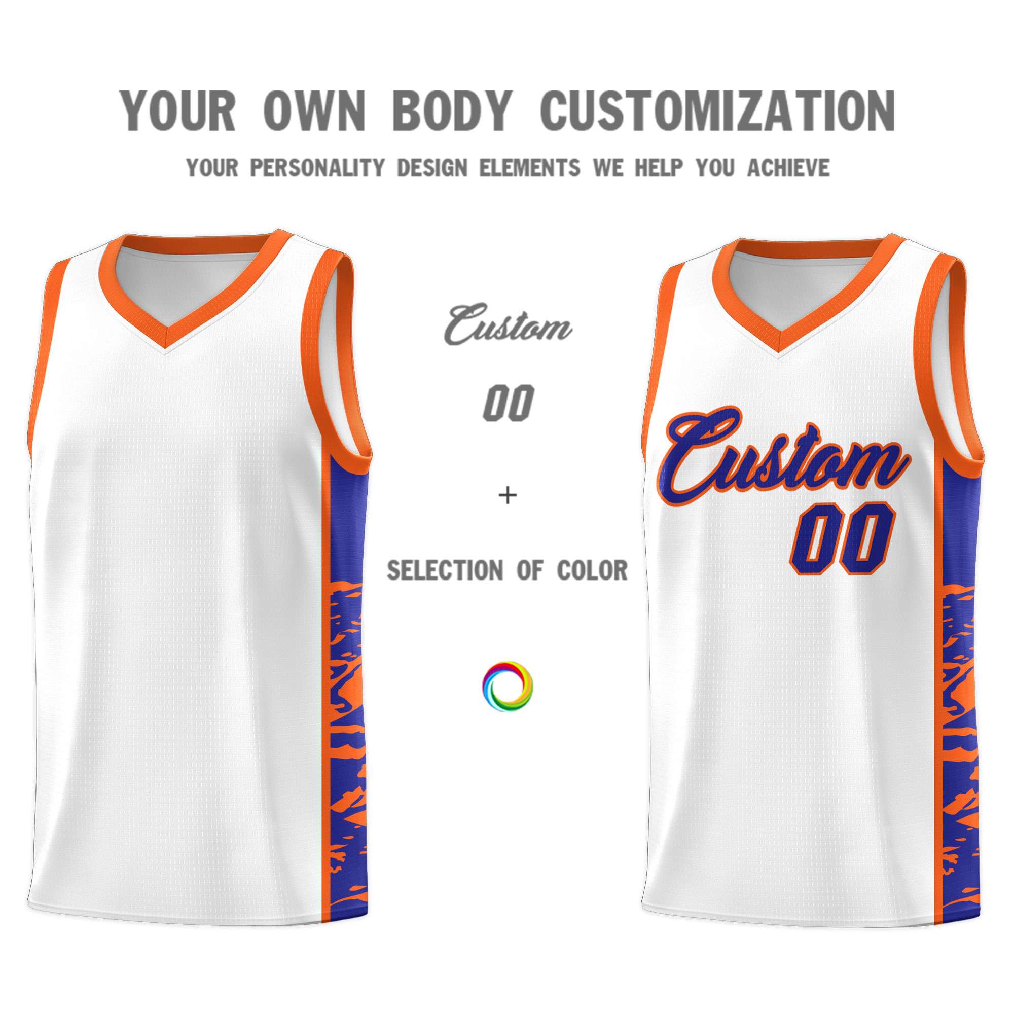 Custom White Orange Side Gradient Pattern Basketball Kits