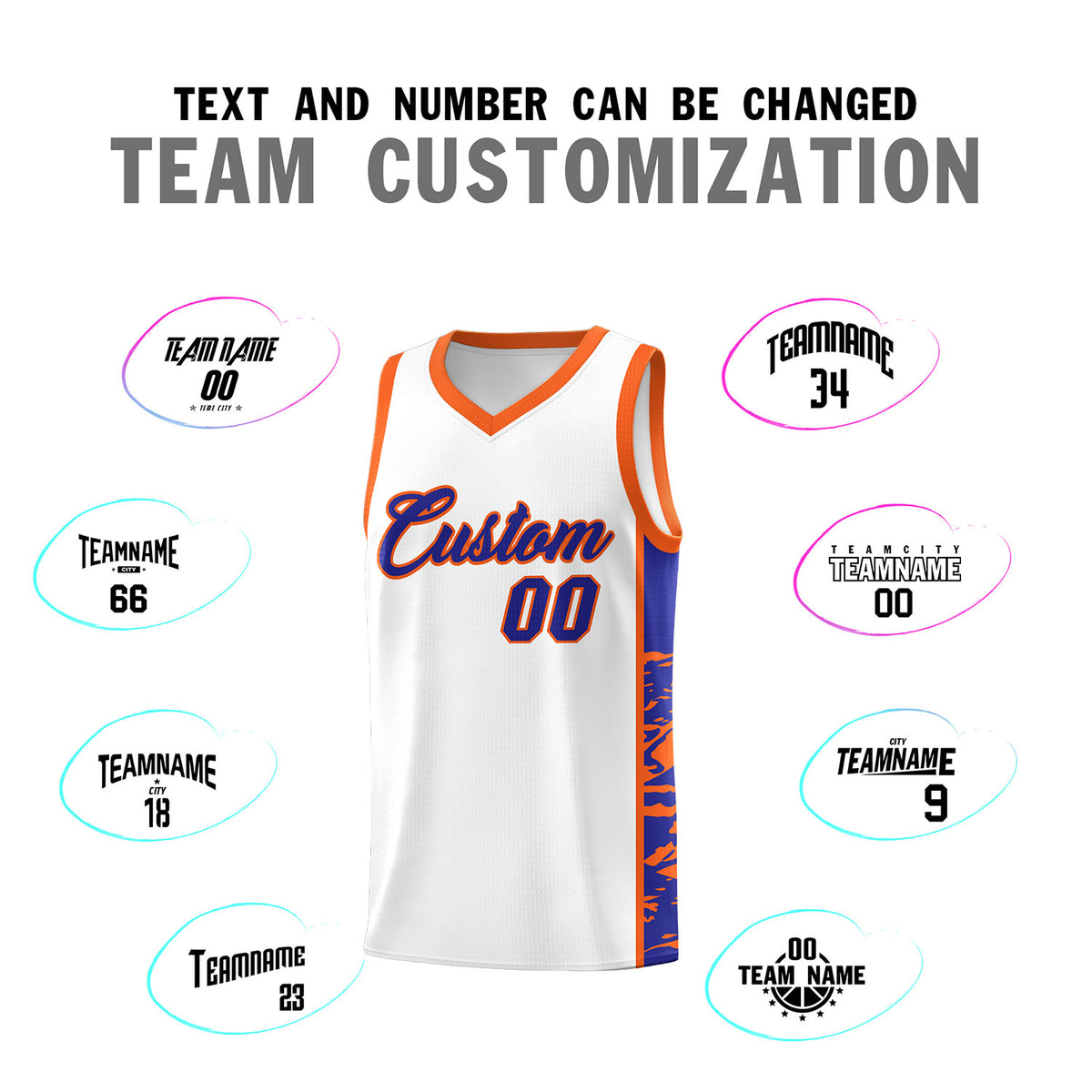 Custom White Orange Side Gradient Pattern Basketball Kits
