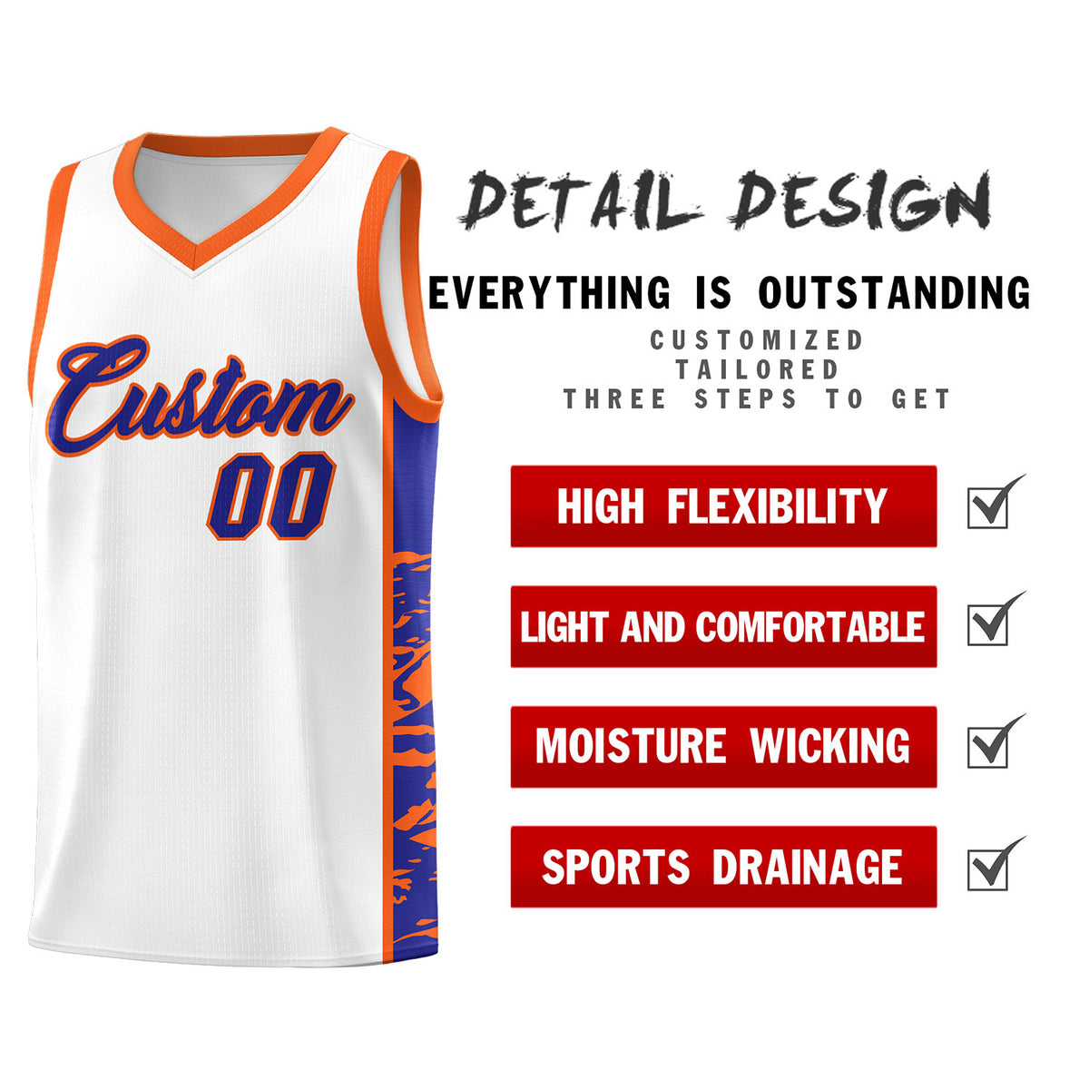 Custom White Orange Side Gradient Pattern Basketball Kits