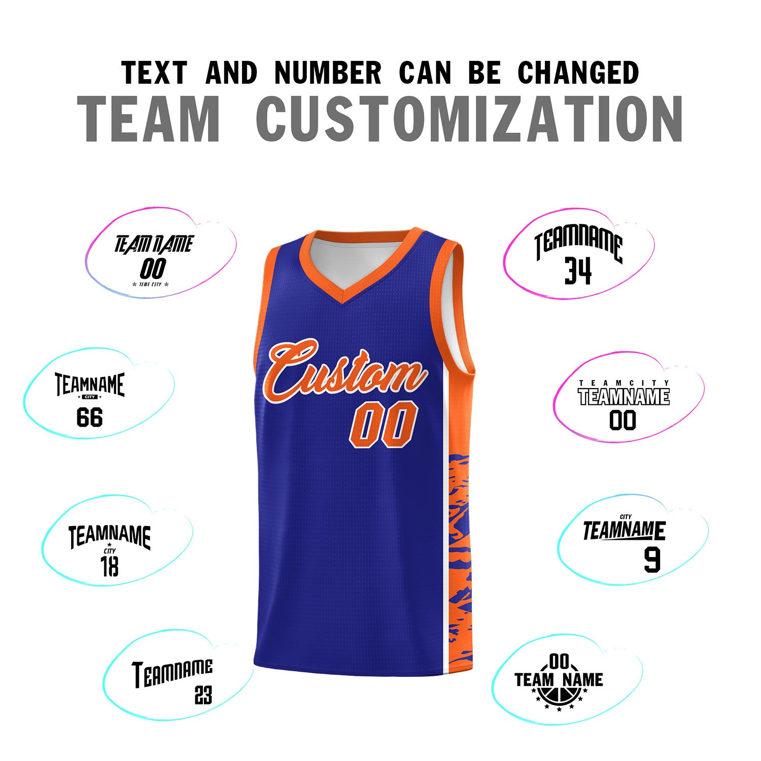 Custom Royal Orange Side Gradient Pattern Basketball Kits