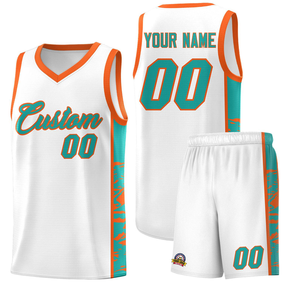 Custom White Orange Side Gradient Pattern Basketball Kits