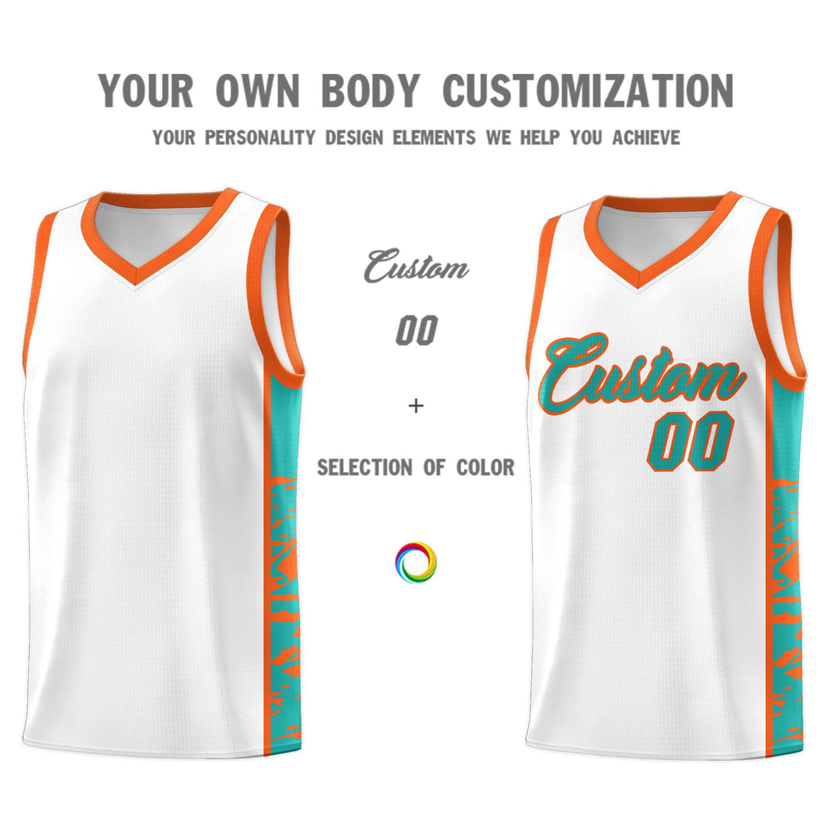 Custom White Orange Side Gradient Pattern Basketball Kits