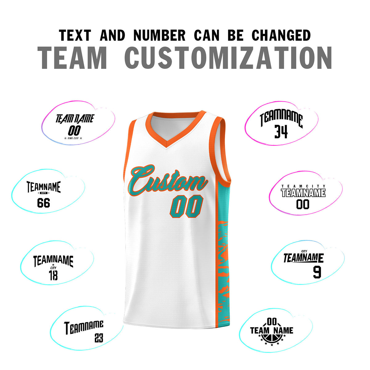 Custom White Orange Side Gradient Pattern Basketball Kits