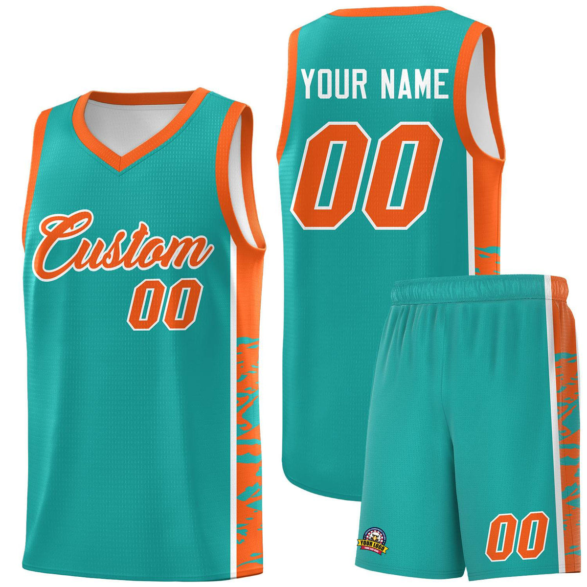 Custom Aqua Orange Side Gradient Pattern Basketball Kits