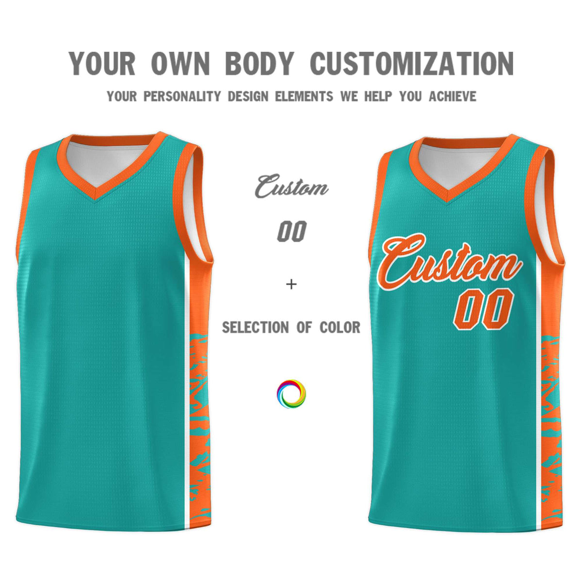 Custom Aqua Orange Side Gradient Pattern Basketball Kits