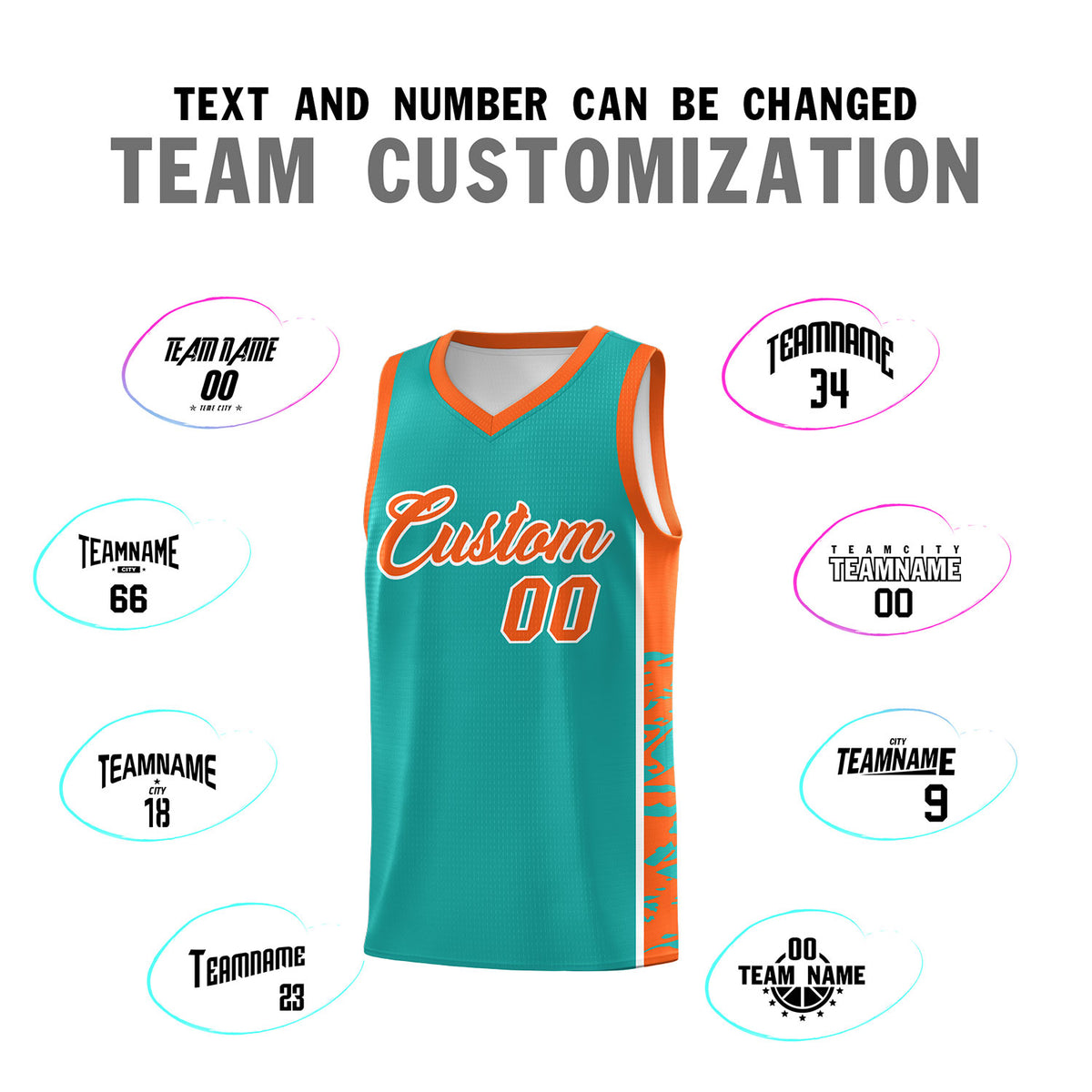 Custom Aqua Orange Side Gradient Pattern Basketball Kits