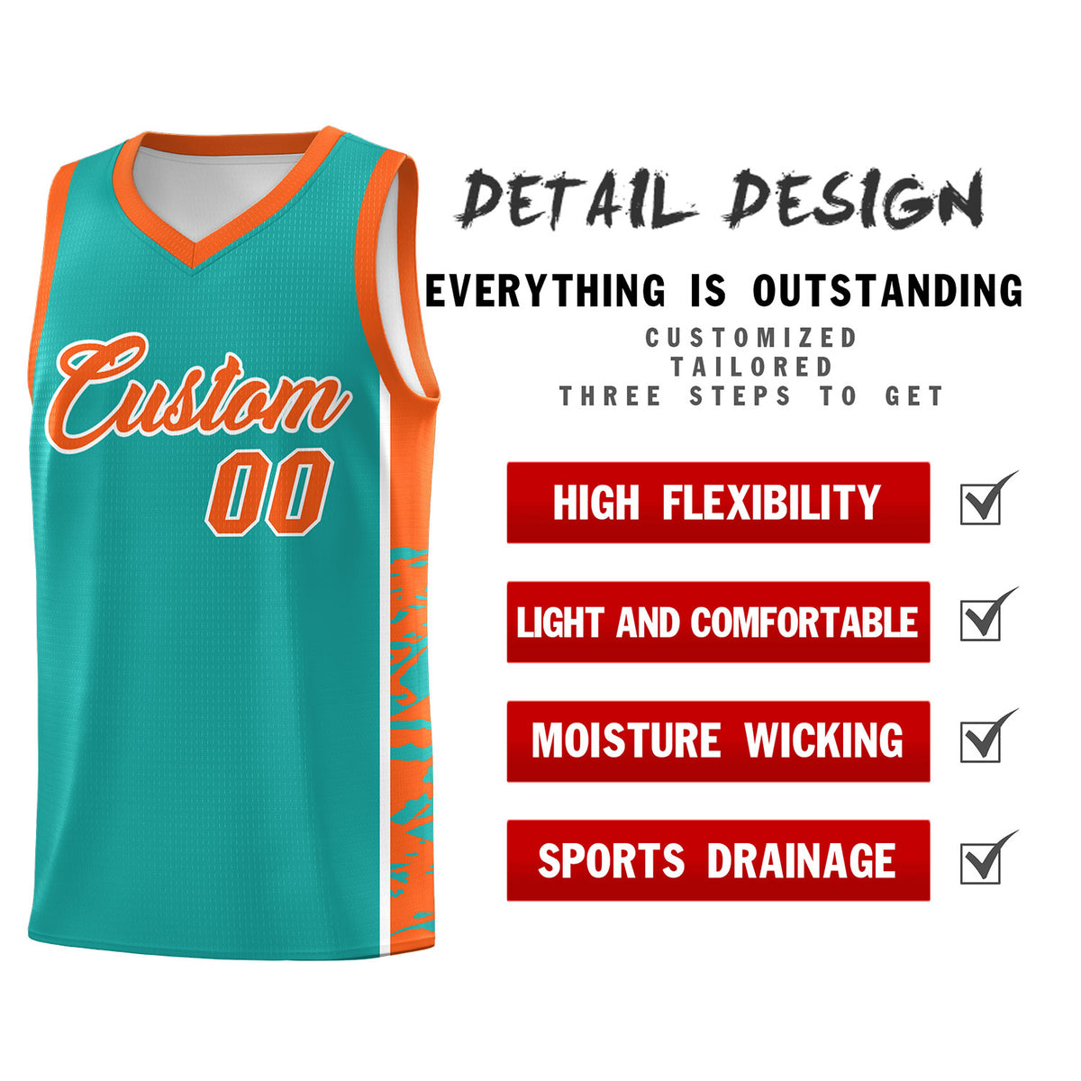 Custom Aqua Orange Side Gradient Pattern Basketball Kits