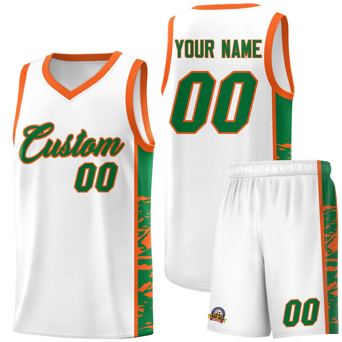 Custom White Orange Side Gradient Pattern Basketball Kits
