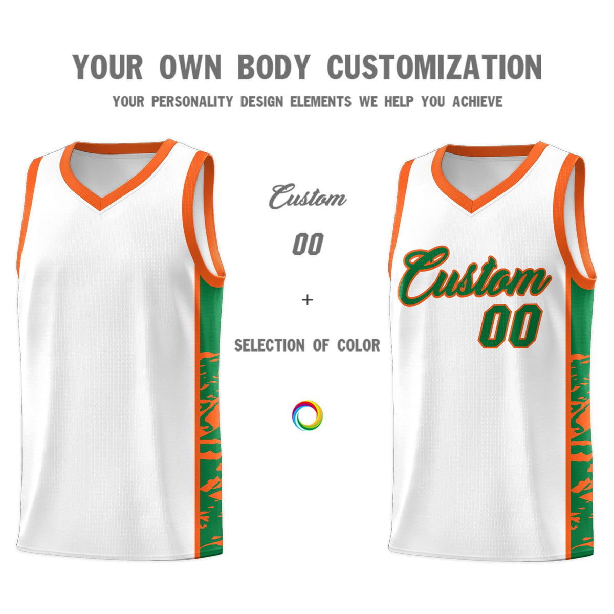 Custom White Orange Side Gradient Pattern Basketball Kits