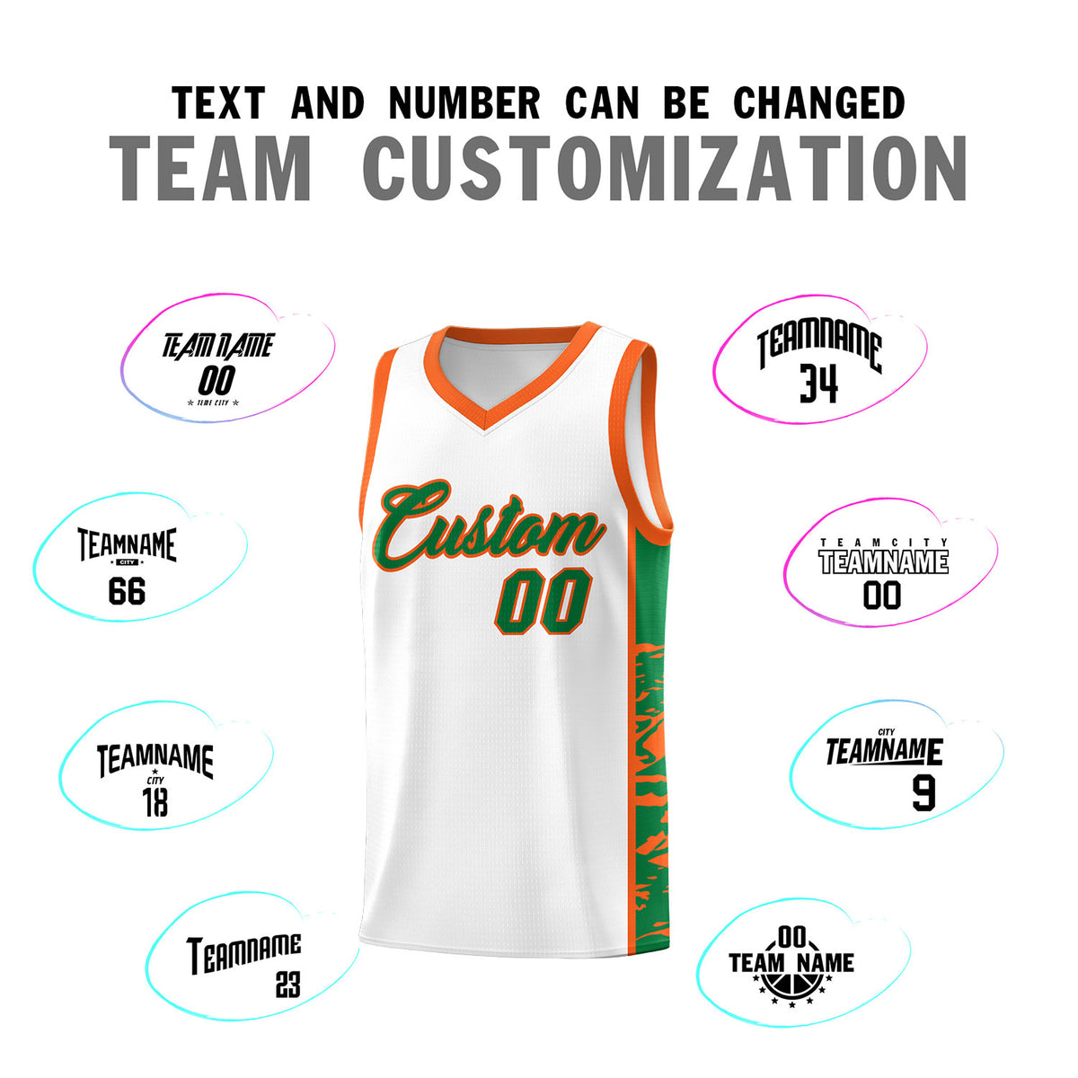 Custom White Orange Side Gradient Pattern Basketball Kits