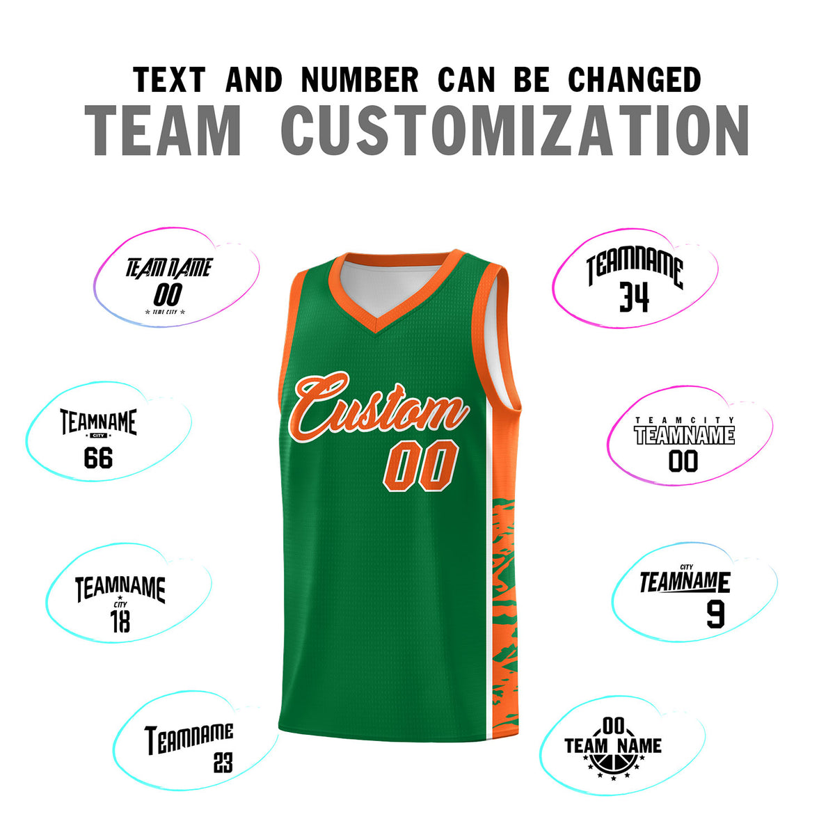 Custom Kelly Green Orange Side Gradient Pattern Basketball Kits