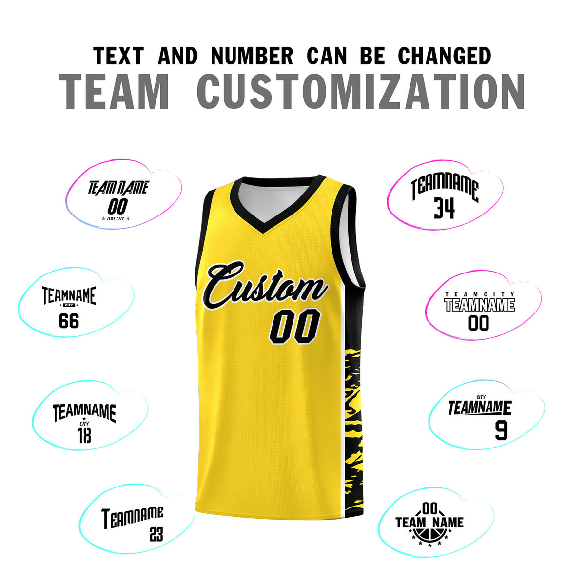 Custom Gold Black Side Gradient Pattern Basketball Kits