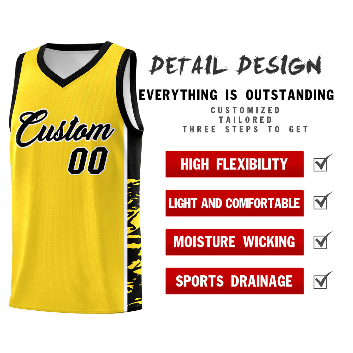 Custom Gold Black Side Gradient Pattern Basketball Kits
