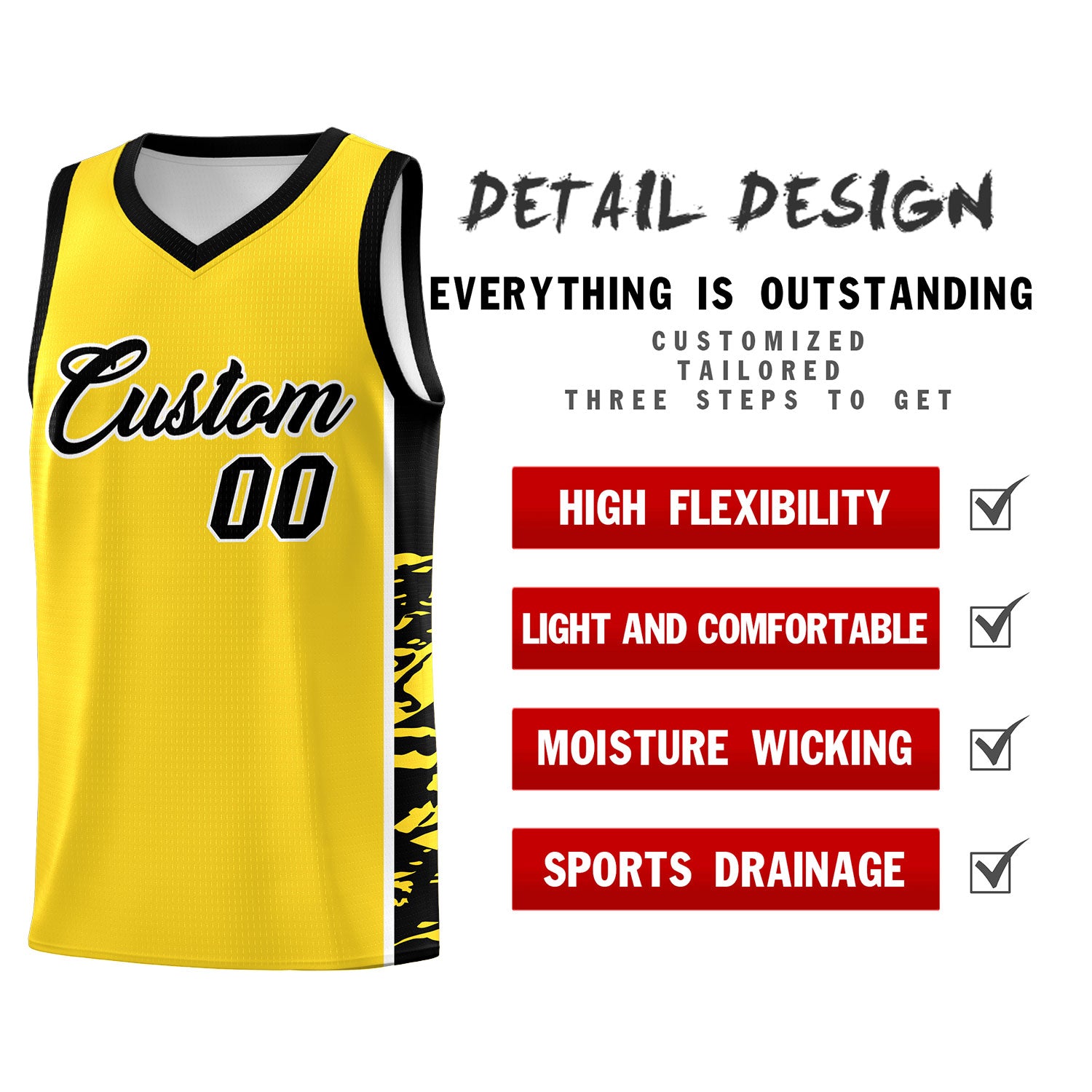 Custom Gold Black Side Gradient Pattern Basketball Kits