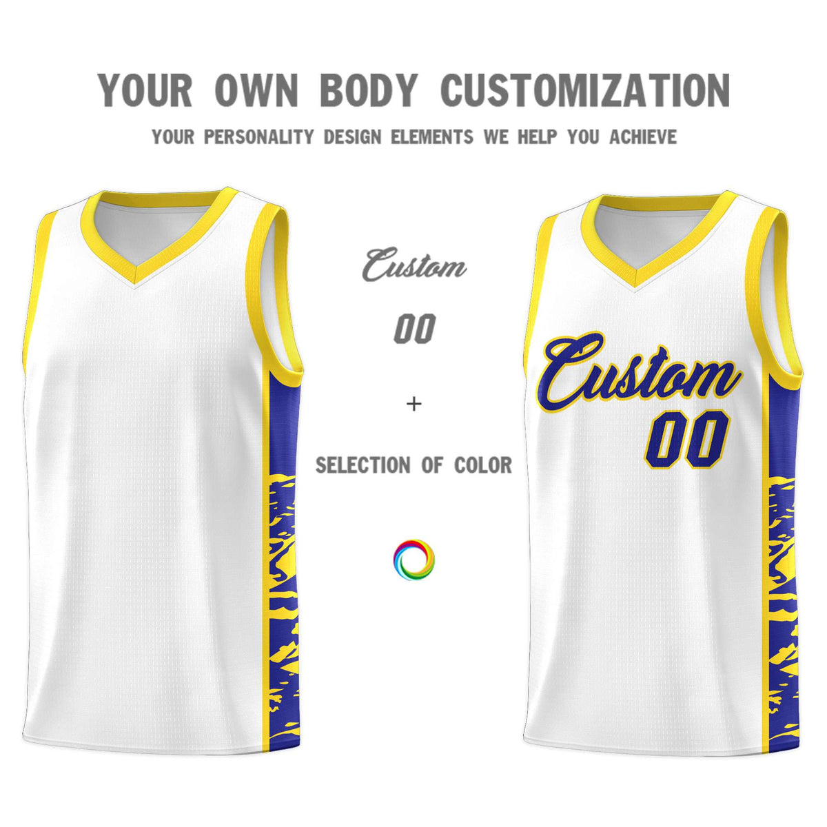 Custom White Gold Side Gradient Pattern Basketball Kits