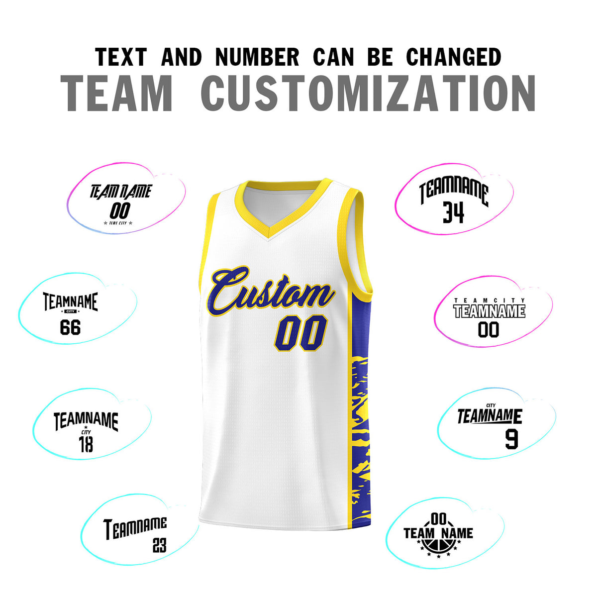 Custom White Gold Side Gradient Pattern Basketball Kits
