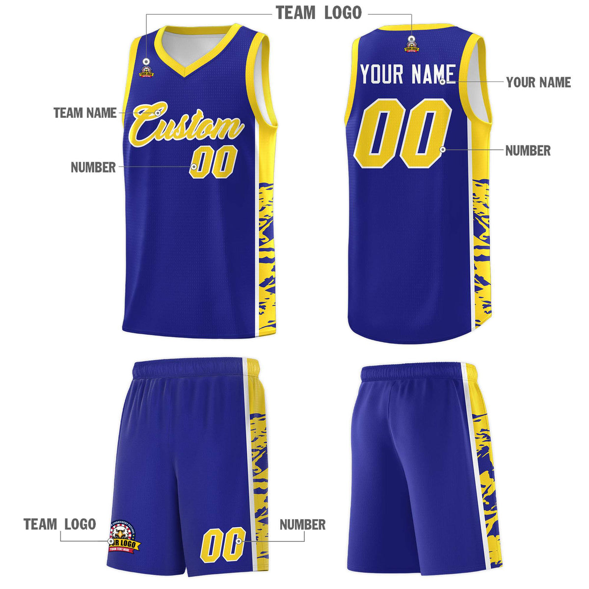 Custom Royal Gold Side Gradient Pattern Basketball Kits