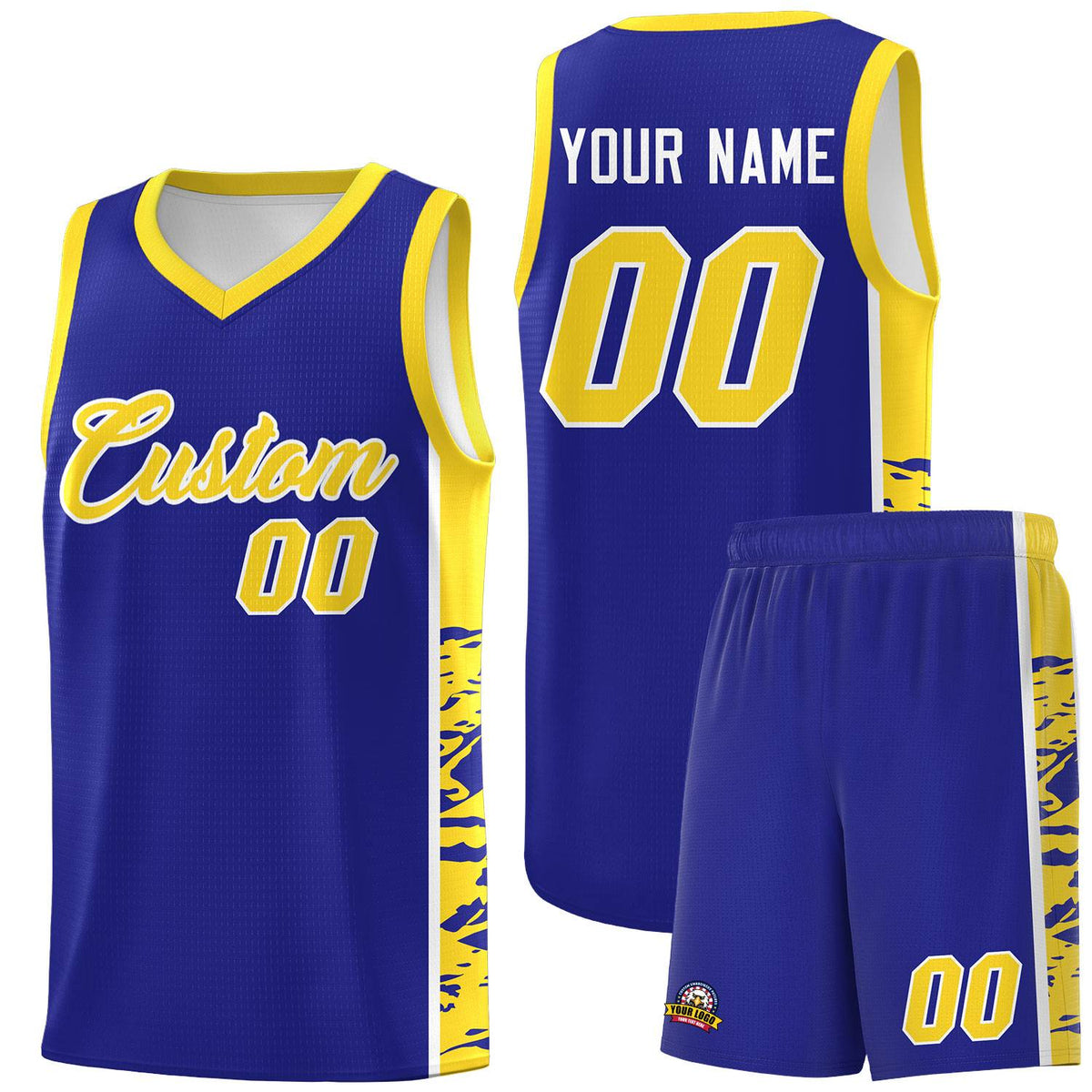 Custom Royal Gold Side Gradient Pattern Basketball Kits