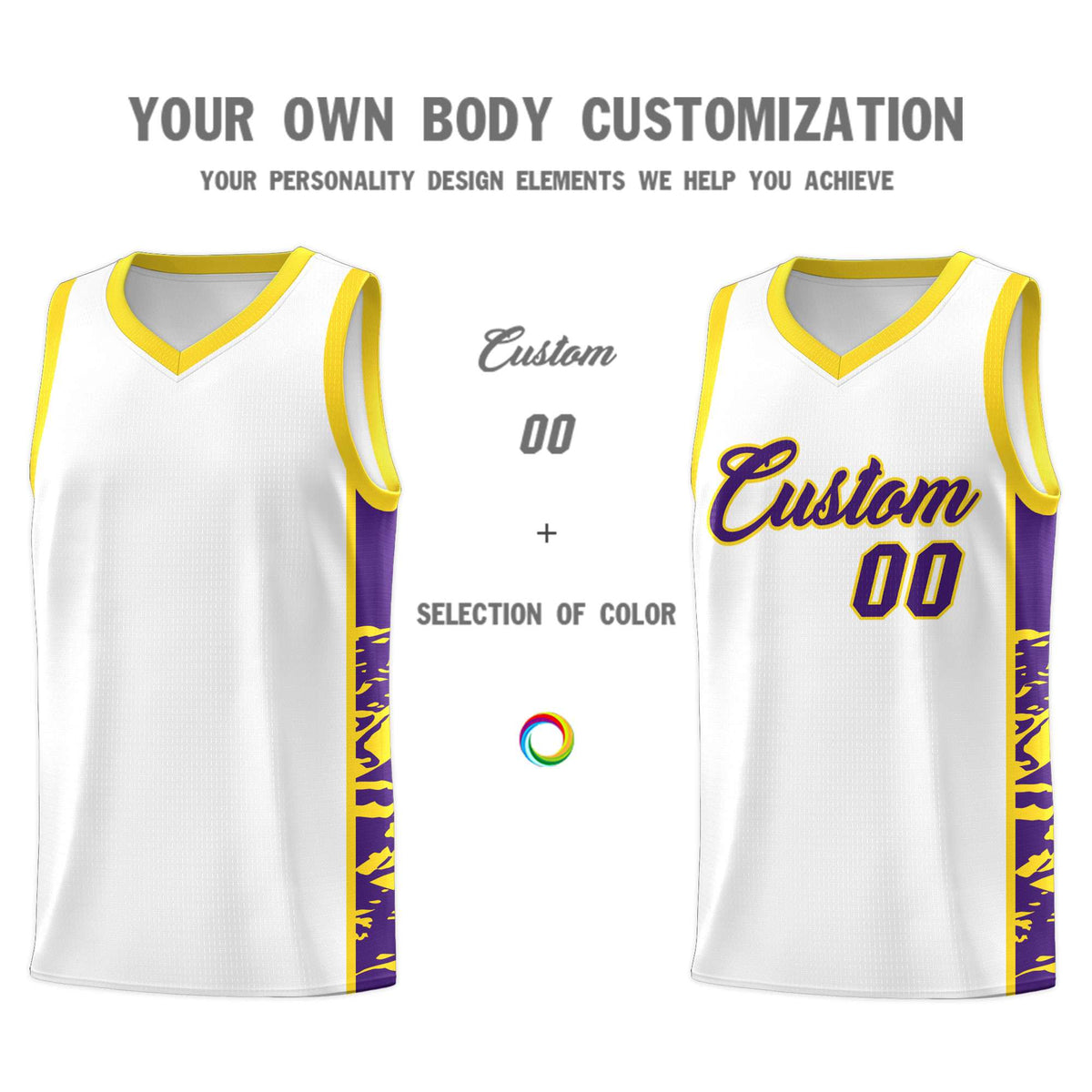 Custom White Gold Side Gradient Pattern Basketball Kits