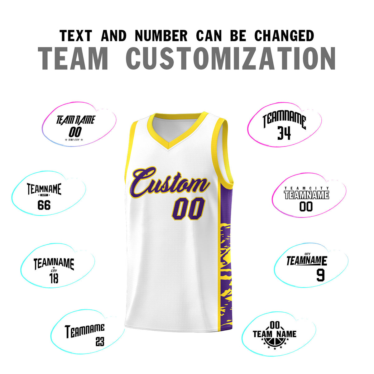 Custom White Gold Side Gradient Pattern Basketball Kits
