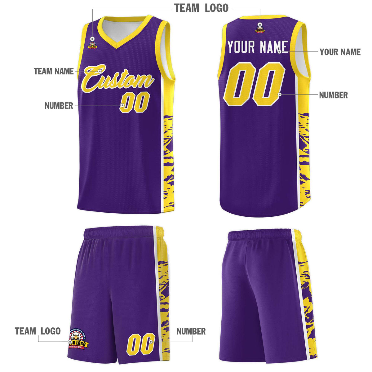 Custom Purple Gold Side Gradient Pattern Basketball Kits