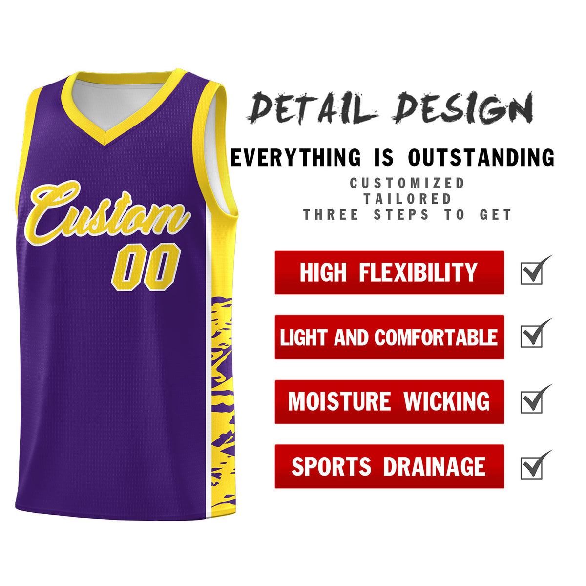 Custom Purple Gold Side Gradient Pattern Basketball Kits