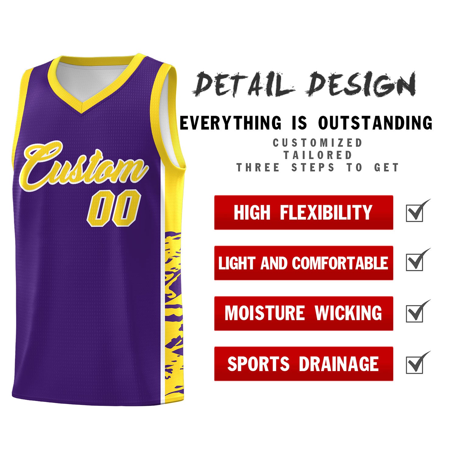 Custom Purple Gold Side Gradient Pattern Basketball Kits