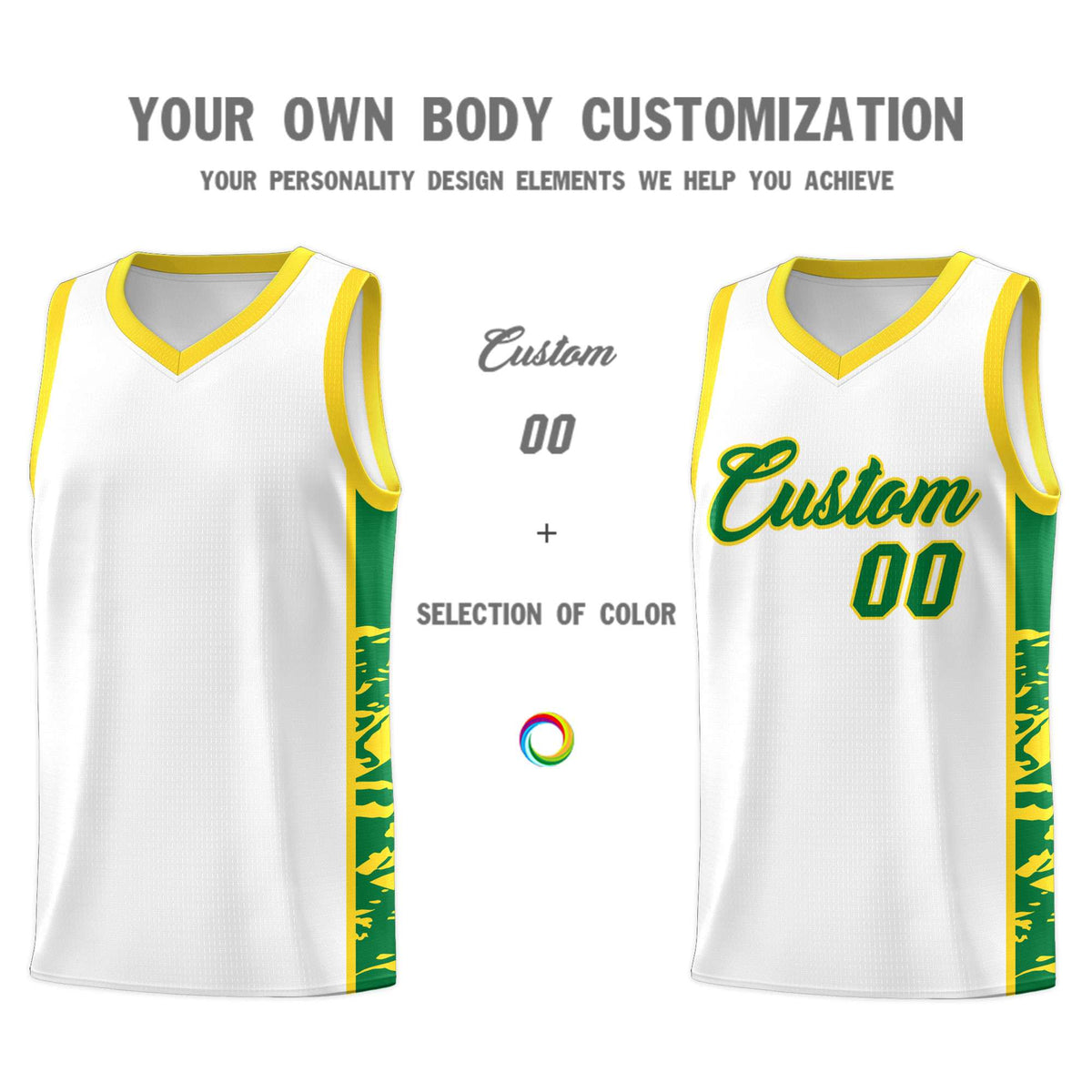 Custom White Gold Side Gradient Pattern Basketball Kits