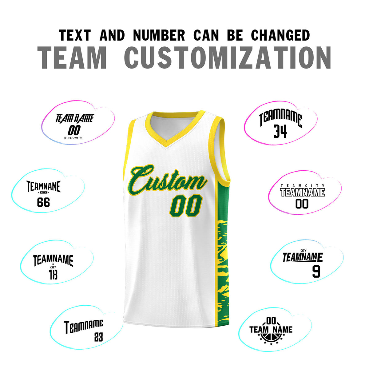 Custom White Gold Side Gradient Pattern Basketball Kits